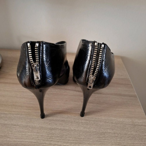 Black open-toe ankle boots with back zipper J Bournazos used
