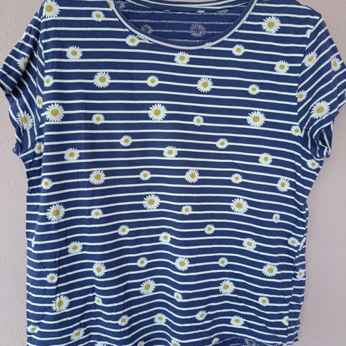 Women's cotton blouse with stripes and daisy pattern, like new, size L