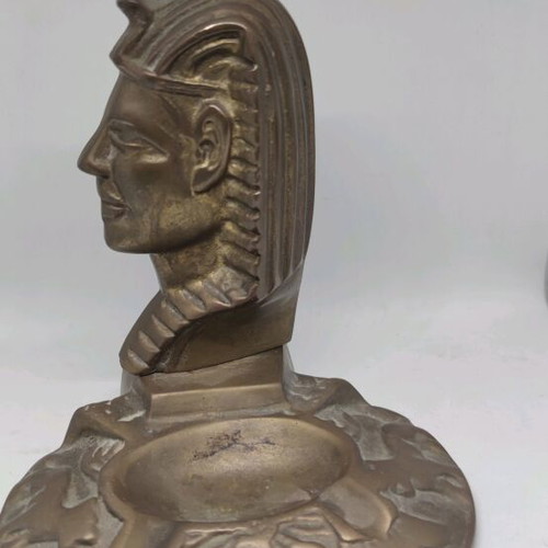 Bronze Egyptian ashtray used with pharaoh profile