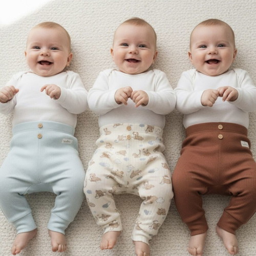 Set of 3 striped baby pants 6-9 months, cotton