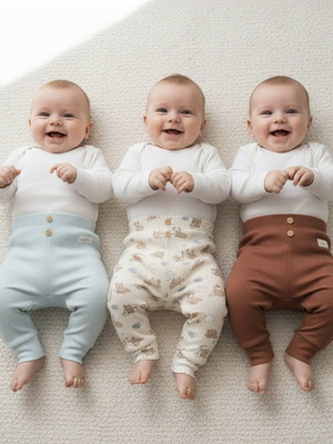 Set of 3 striped baby pants 6-9 months, cotton