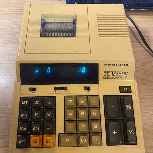 Japanese Toshiba BC-1236PV printing calculator used for parts