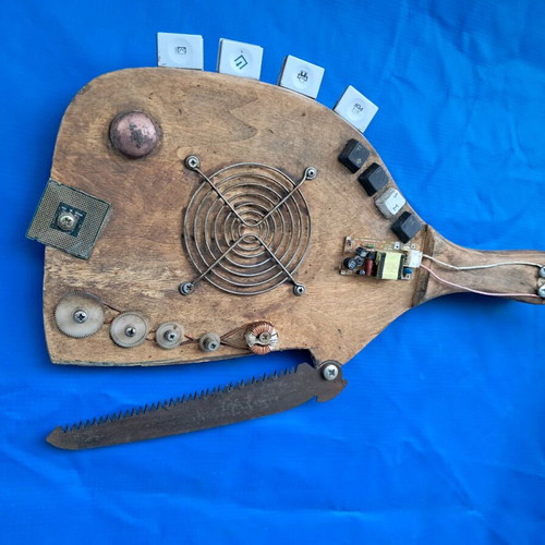 Piranhas upcycled art piece new 35x25 from racket