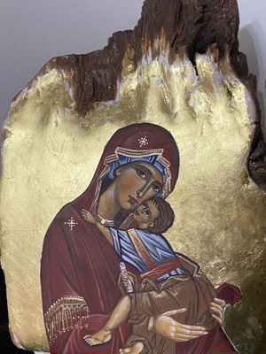 Panagia Glykofilousa handmade Byzantine art on wood