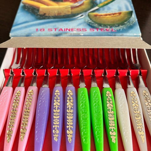 Vintage forks set of 12 new, assorted colors from 1970