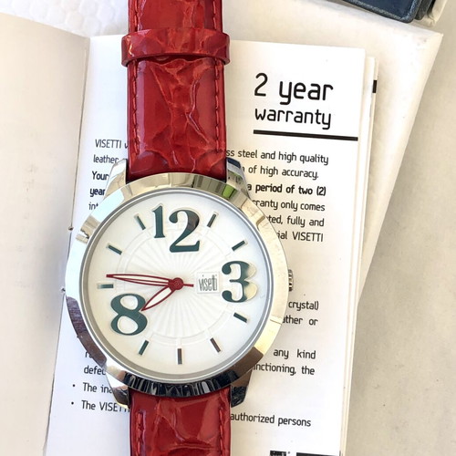Visetti women's watch new, stainless steel, white dial, leather strap