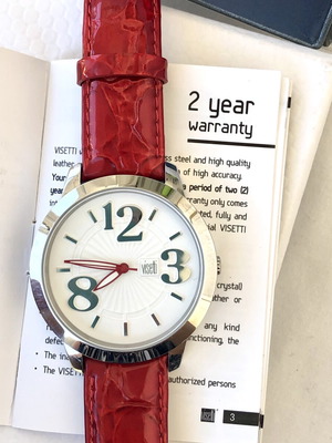 Visetti women's watch new, stainless steel, white dial, leather strap