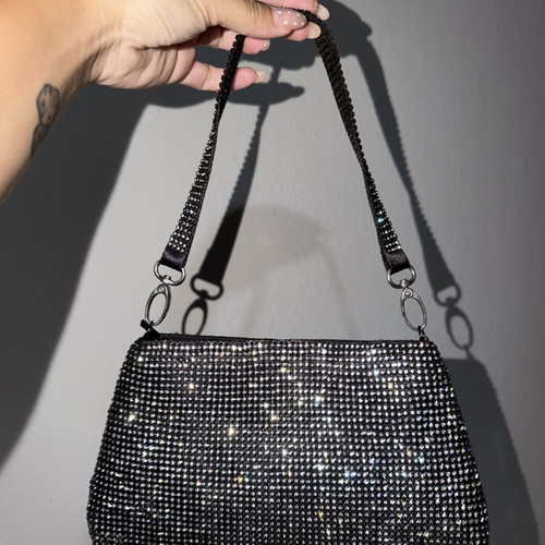 Shoulder bag slightly used, evening bag with glitter, silver