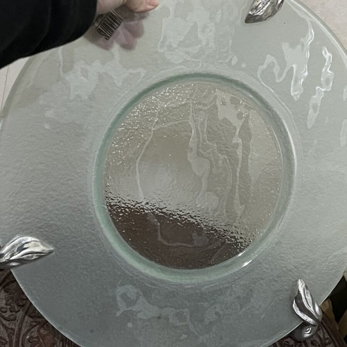 Large glass platter with silver feet Nafpliotis like new