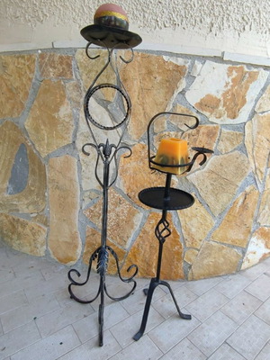 Handmade candlesticks set used, solid iron