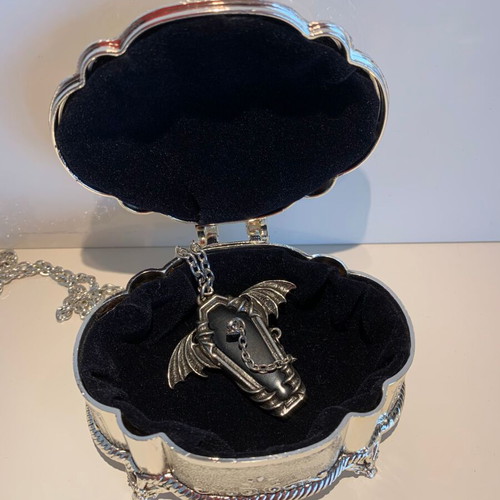 Alchemy Gothic Coffin Pendant 2022 like new, pewter and leather