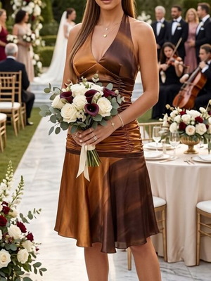 Φόρεμα Desiree εξώπλατο σαν καινούργιο, μπρονζέ με χρυσό χρώμα, μέγεθος S-M