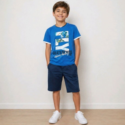 Fabric Bermuda shorts and T shirt set for 10 years like new, blue