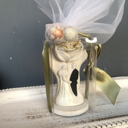 Handmade Wedding Favor with Couple and Rose, Luxury Gypsum Creation
