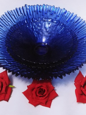 Set of 3 bowls cobalt blue Sklo Union Art Pavel Panek Libochovice Czechoslovakia 70'-80'.