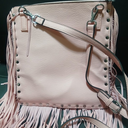 Women's bag with fringes shoulder crossbody pink-purple new