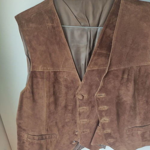 Vintage brown suede leather vest used, boho western style