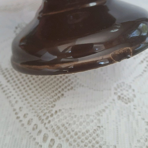 Rosa Ljung vintage ceramic candle holder used, brown floral relief
