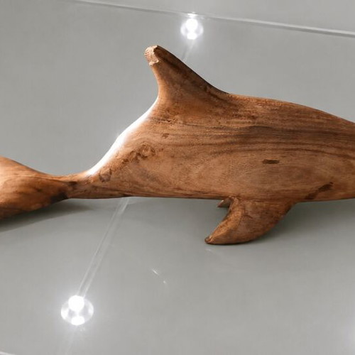 Wooden dolphin sculpture handmade, 23 cm, used