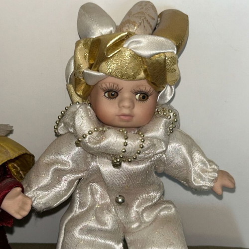 Venetian Carnival Porcelain Jester Dolls Set used, vintage