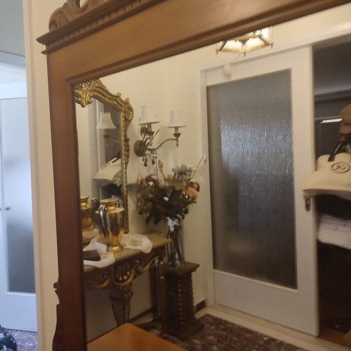 Shoe Cabinet with Mirror used, carved beech wood, capacity 24 pairs