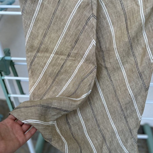 Knee-length skirt, linen fabric, beige, zipper back, size M