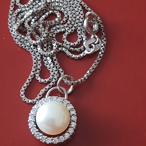 Necklace with genuine 1 mm pearl, silver 925 like new
