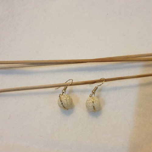 Handmade earrings with beige stone new