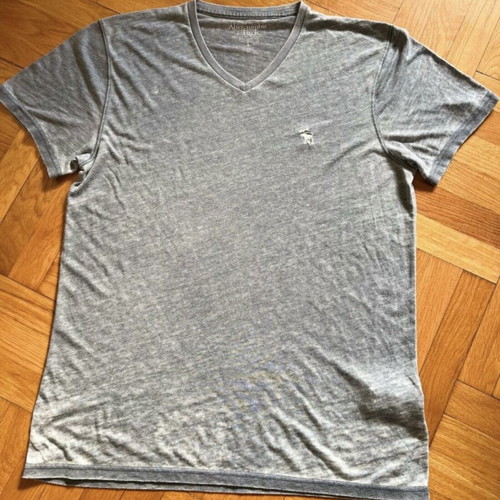 Abercrombie & Fitch V-Neck T-Shirt Size L Light Grey Used Unisex