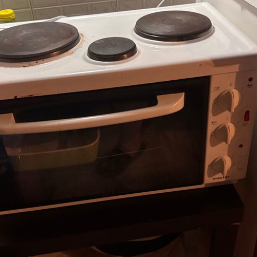 Ikea table/desk, Praktiker grey chair, sofa, oven set