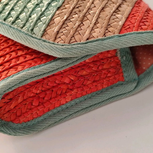 Straw Envelope Bag used, colorful summer handbag with lining and zipper pocket