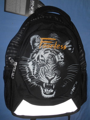 Fearless school backpack new, black with lion design