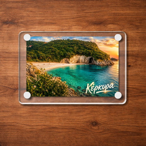 Acrylic fridge magnet 6x9cm, Corfu, Greek Summer collection