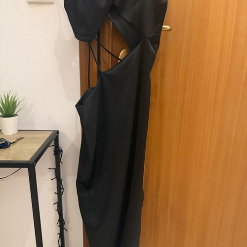 Satin dress Zara XS like new, black with cut out and slit