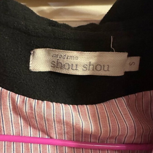 Madame Shou Shou coat used, size S, black with pink striped lining and lace