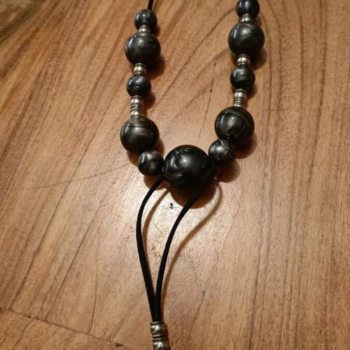 Long handmade necklace with beads like new, black and gray