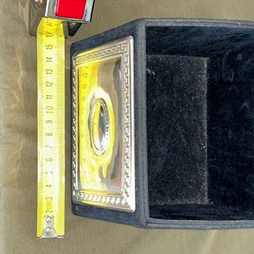 Silver 925 office holder with velvet and embossed Greek meander