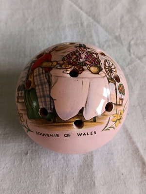 Ceramic incense stick holder used, vintage souvenir from Wales