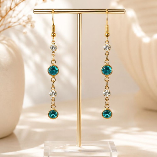 Handmade Deep Blue Drop Earrings double-sided with crystals