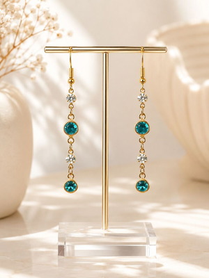 Handmade Deep Blue Drop Earrings double-sided with crystals
