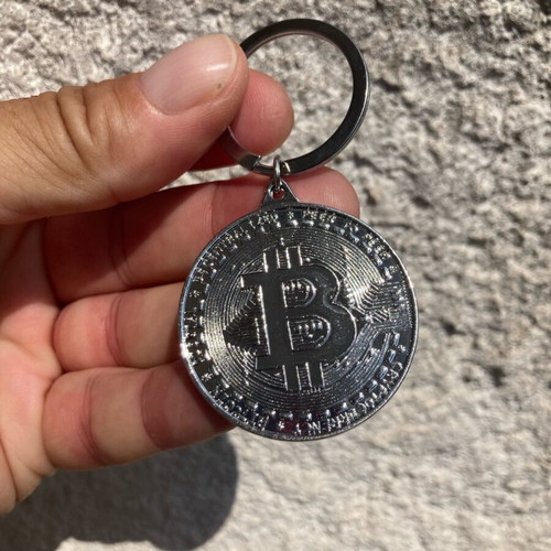 Bitcoin keychain new, silvery and copper colored