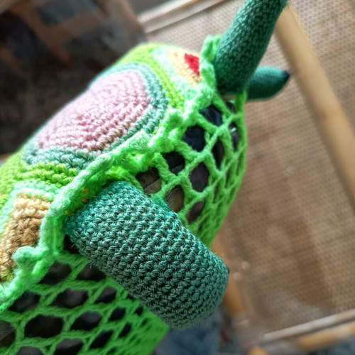 Knitted turtle pillow used, handmade decorative