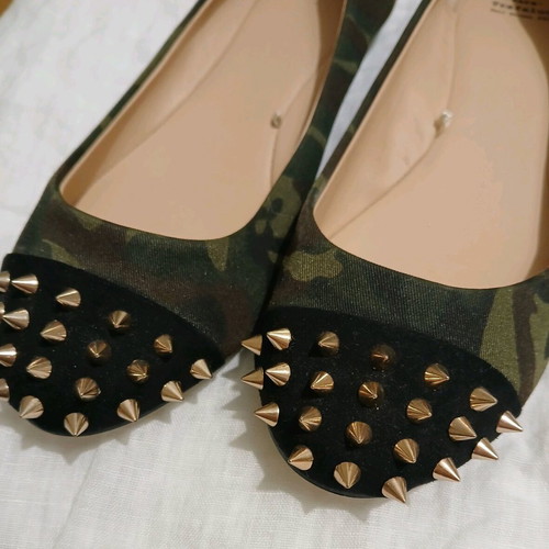 Zara ballerinas with gold studs, size 37, camouflage