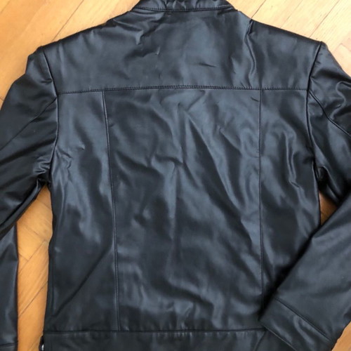 Black biker faux leather jacket used, size S/M