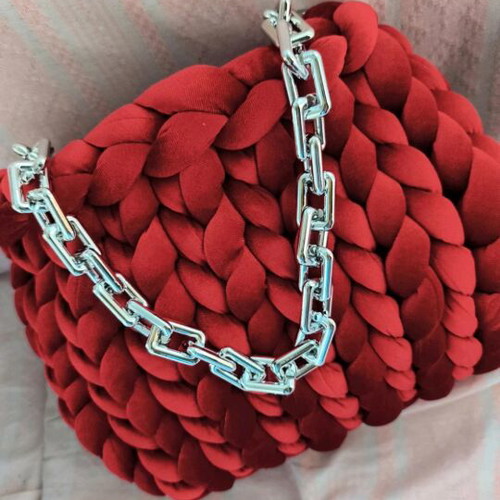 Marshmallow shoulder bag new, red with velvet cord