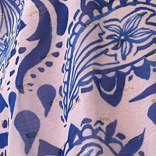 Nash Capri dress by Natasha Avloniti, blue and pink muslin maxi
