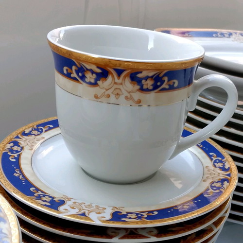 Apulum Fine Porcelain vintage serving set cobalt blue & gold, like new