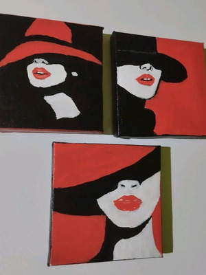 Three paintings with acrylic colors on stretched canvas, new