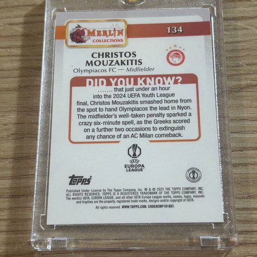 Christos Mouzakitis Olympiacos Topps Merlin RC 2025 card