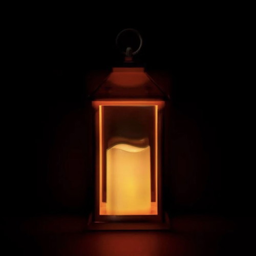Decorative white matte hanging lantern with LED candle 14x14x30cm